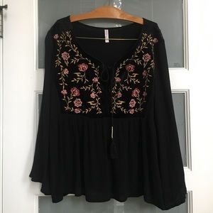 Embroidered Flare Sleeve Shirt